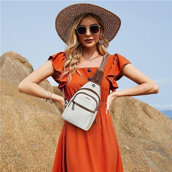 Faux Leather Sling Crossbody Bag Fanny Pack for Women Men Travel Purse Tote main image 6